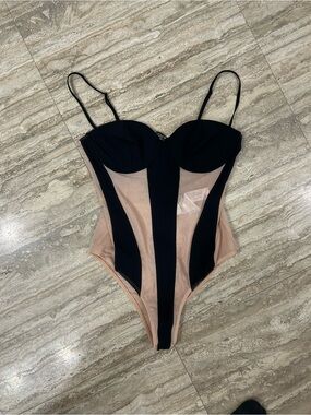 Zara Black and Nude Mesh Panel Bodysuit